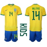 Brasilien Eder Militao #14 Hjemmebanesæt Børn VM 2022 Kortærmet (+ Korte bukser)